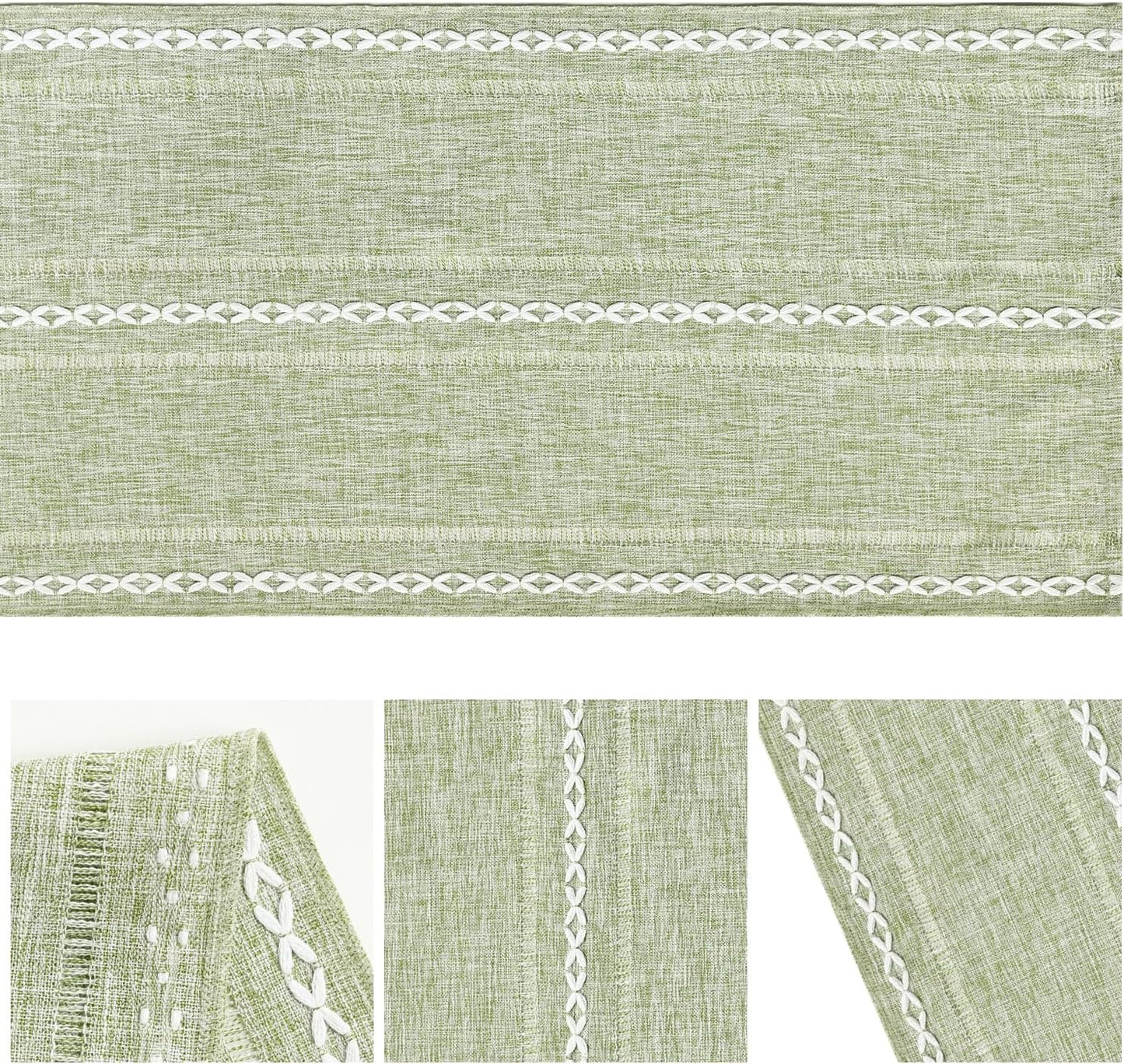 Artoid Mode Sage Green Rustic Cotton Linen Table Runner, Seasonal Embroidered Hollow Kitchen Dining Table Decoration for Home Party Decor 13x36 Inch
