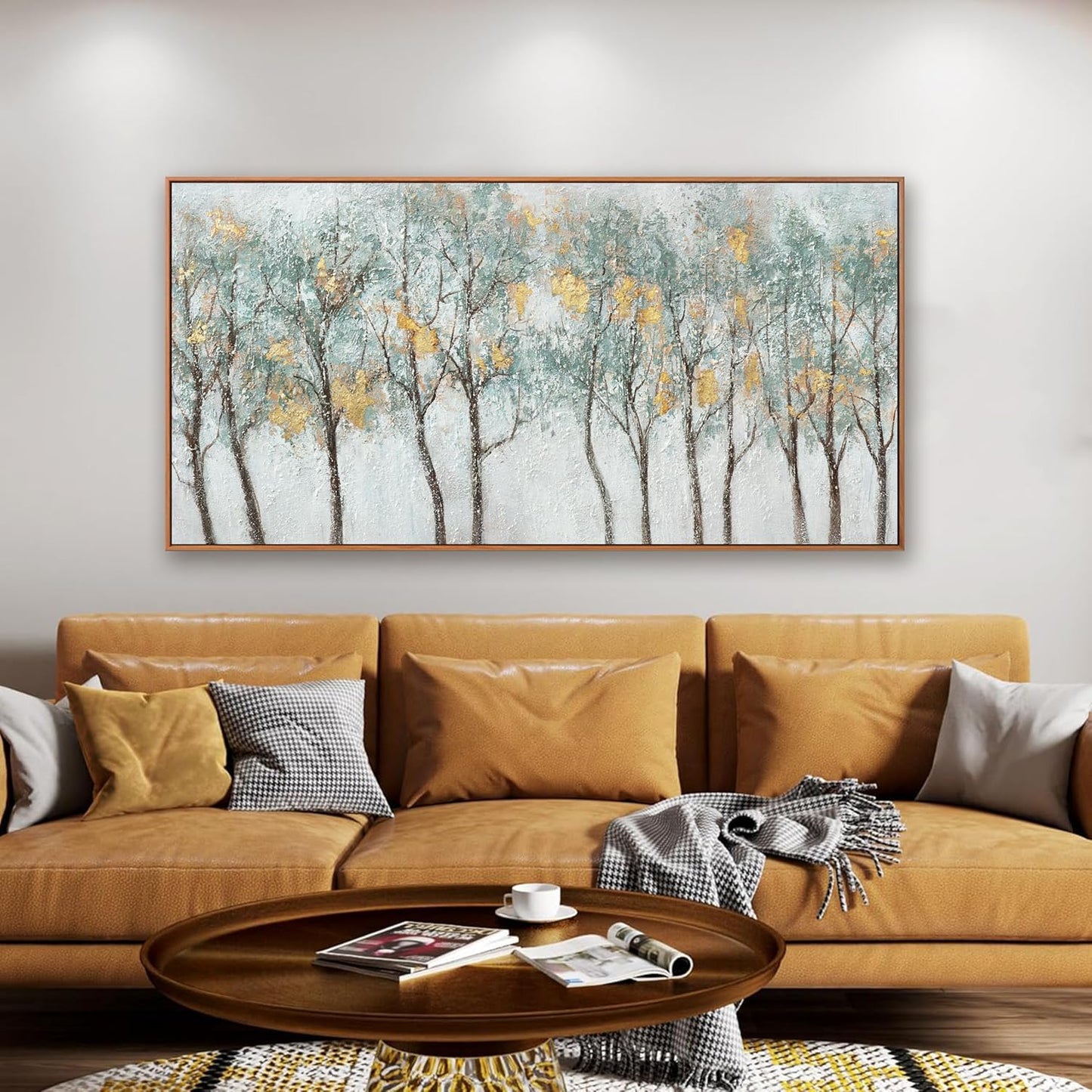 Wall Art Modern Artwork Canvas Prints Framed Picture Green Plant Forest Abstract Tree Contemporary Wall Art Bedroom Living Room Office Decoration Framed Ready To Hang 24x48 Inch