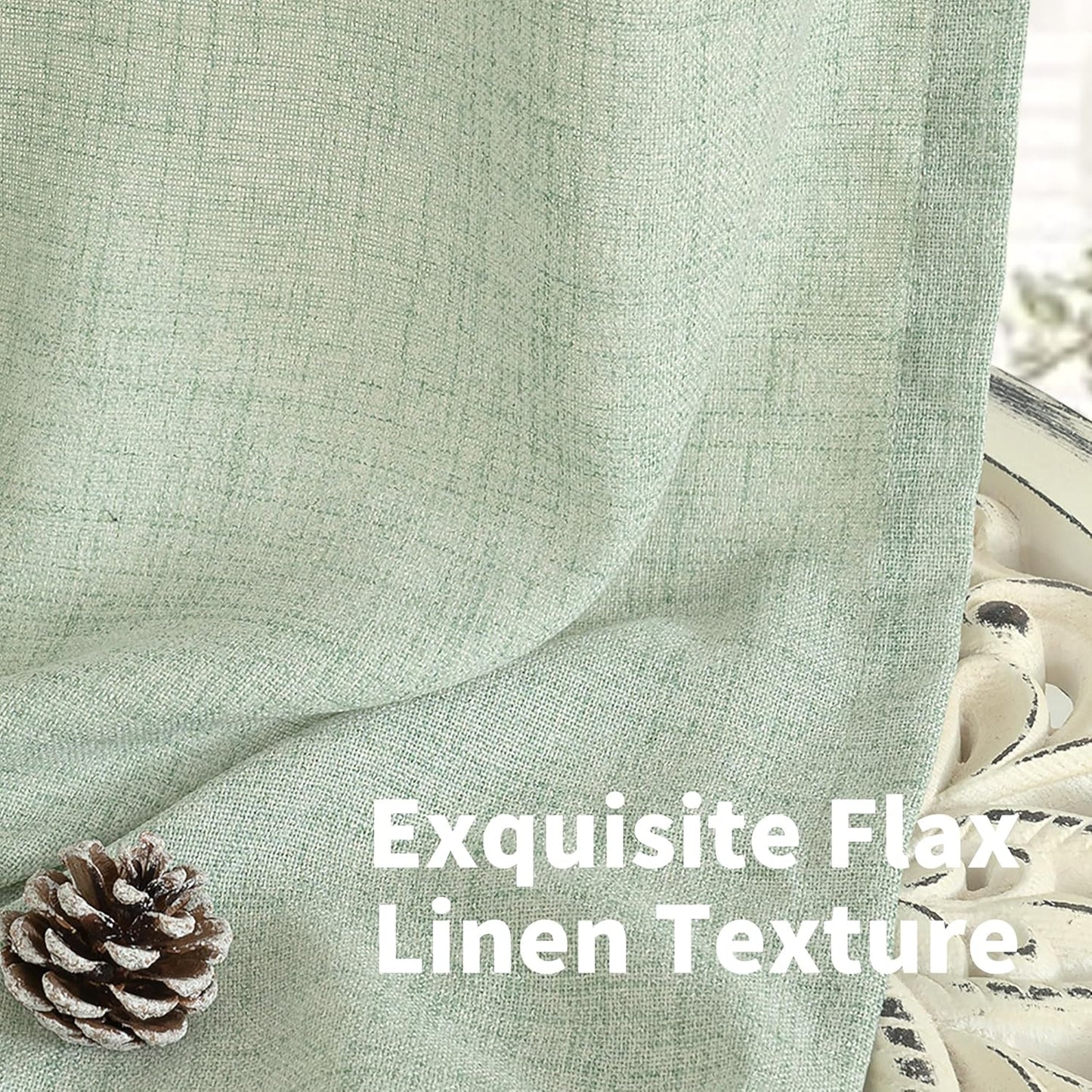 YoungsTex Sage Green Linen Curtains for Living Room 72 Inches Length - Semi Sheer Drapes Light Filtering with Bronze Grommet Window Treatments for Bedroom Dining Rustic, 2 Panels, 52 X 72 Inch