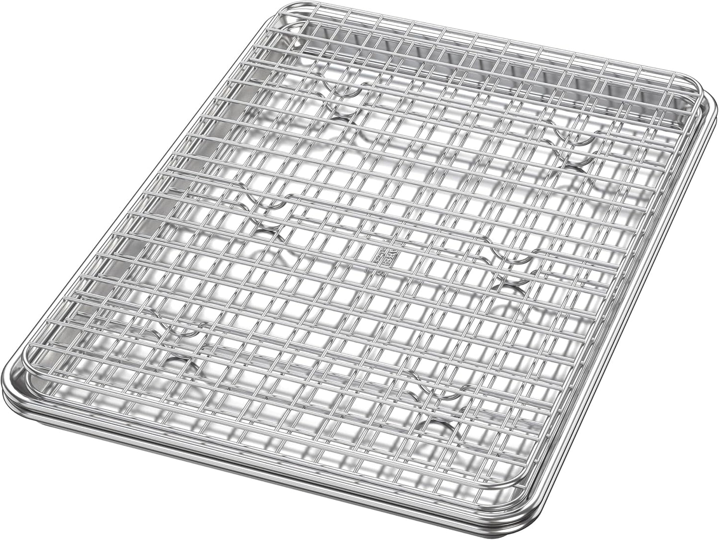 Baker's Secret Non Toxic Bacon Tray for Oven, PTFE, PFAS, PFOA Free, 100% Recycled Aluminum, Bakeware Set Cookie Sheet 18" with Stainless Steel Rack Never Rust - The Natural Aluminum Collection