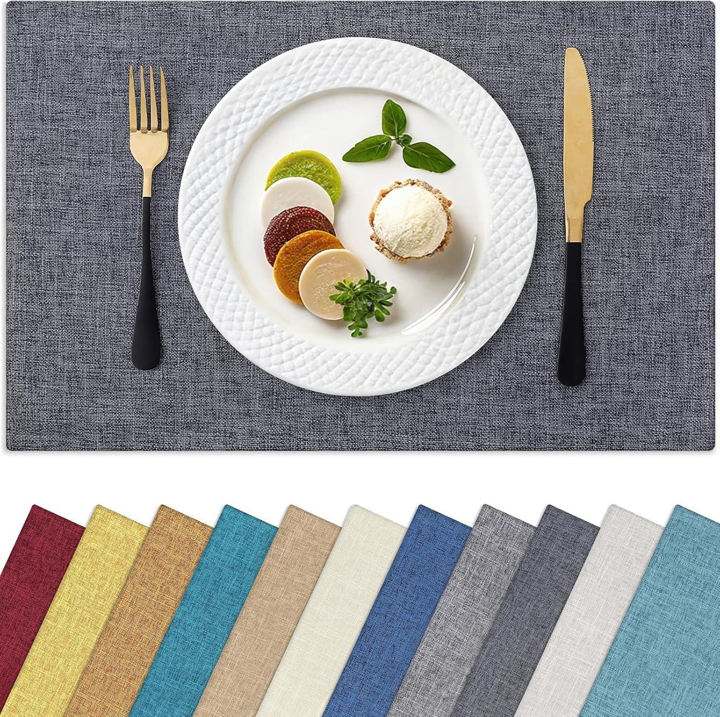 Homaxy Cloths Placemats for Dining Table Set of 8, Heat Resistant Washable Cotton Linen Blend Table Mats, Easy to Clean Place Mats for Indoor Outdoor Party Kitchen Decoration, 13" x 19", Charcoal Gray