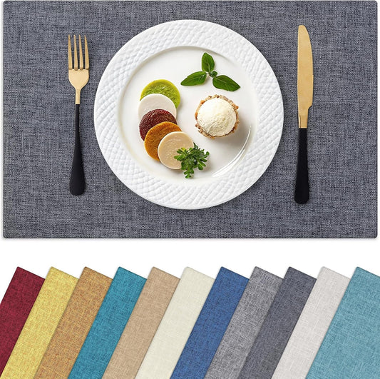 Homaxy Cloths Placemats for Dining Table Set of 8, Heat Resistant Washable Cotton Linen Blend Table Mats, Easy to Clean Place Mats for Indoor Outdoor Party Kitchen Decoration, 13" x 19", Charcoal Gray