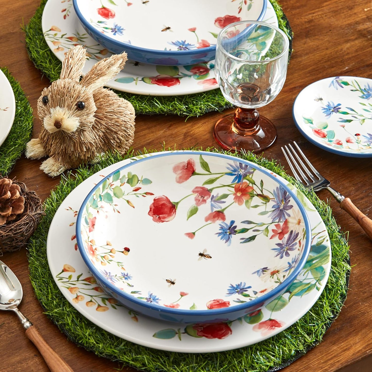 Bico Summer Provence Dinner Plates Set of 4, 11 Inch Large Ceramic Plates for Pasta, Steak, Stylish Serving Dishes, Microwave and Dishwasher Safe, Gift for Housewarming and Thanksgiving