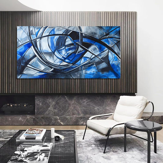 Abstract Wall Art Decor Modern Wall Art Pictures for Living Room Abstract Canvas Art Wall Decor Large Blue Wall Art Prints Artwork for Walls Black and White Wall Art Decor Home Office Decor 24" X 48"