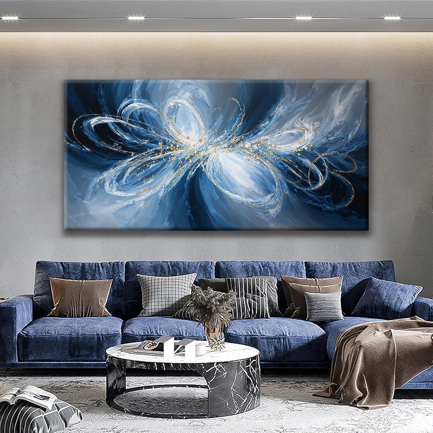 Large Wall Art For Living Room Decor Abstract White Blue Wall Art Prints Ready To Hang Room Wall Decor For Bedroom Canvas Prints Kitchen Office 29x58 Inch
