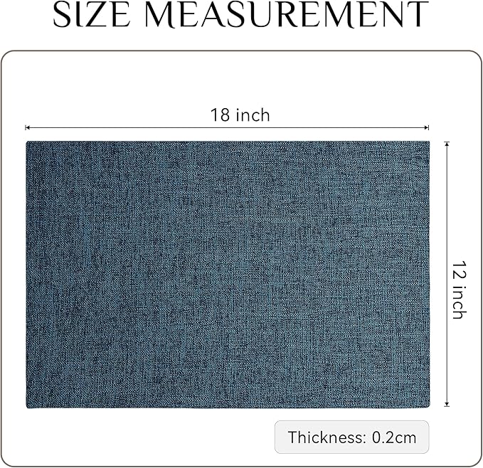 Softalker Faux Linen Placemats Set of 8-12 x 18 Inch, Heat Resistant Double Layered Durable Burlap Farmhouse Place Mats, Non-Slip Washable Rustic Table Mats for Dining, Kitchen, Party（Navy Blue