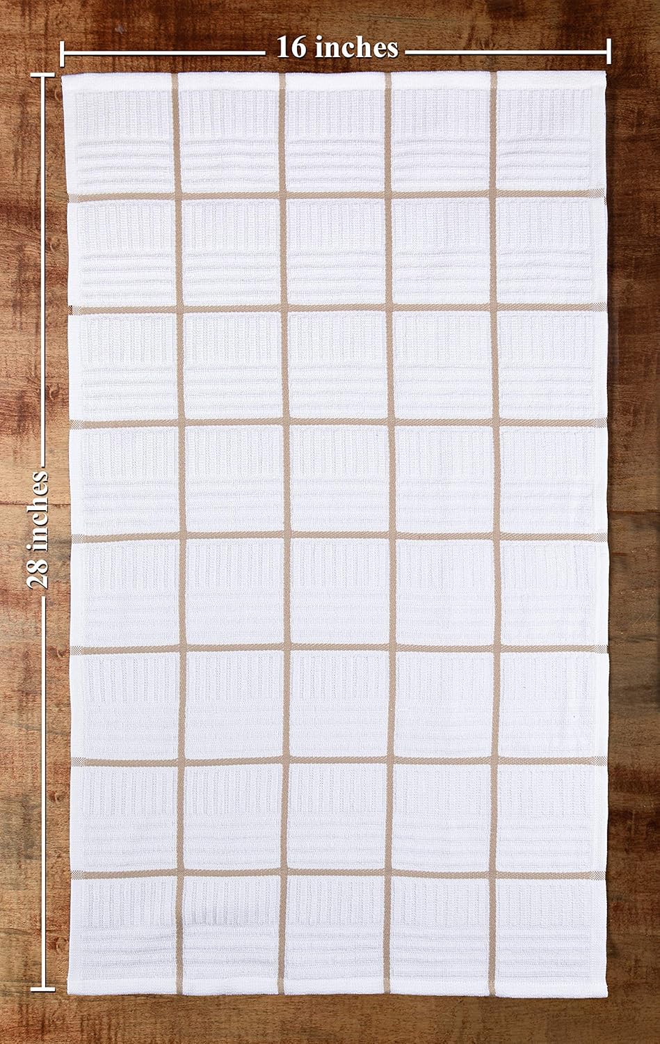 Sticky Toffee Cotton Kitchen Towels Set of 4 – 28x16 in Tan and White Hand Towels, Reusable and Absorbent Tea Towels for Drying or Cleaning, Oeko-Tex Cotton