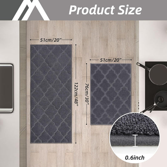 COSY HOMEER Soft Kitchen Rugs [2 PCS] for in Front of Sink Super Absorbent Kitchen Floor Mats and Mats 20x30 Inch/20X48 Non-Skid Kitchen Mat Standing Mat Washable,Polyester,Dark Grey