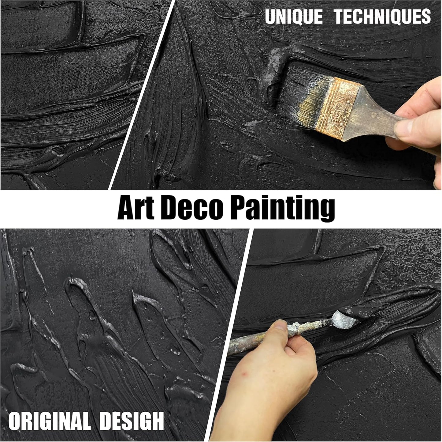 HUBOSKN Minimalist Artwork Wall Decor For Living Room Black Abstract Painting Wall Art For Office Huge 3D Canvas Wall Art For Hotel Size 40 x 80 Inch