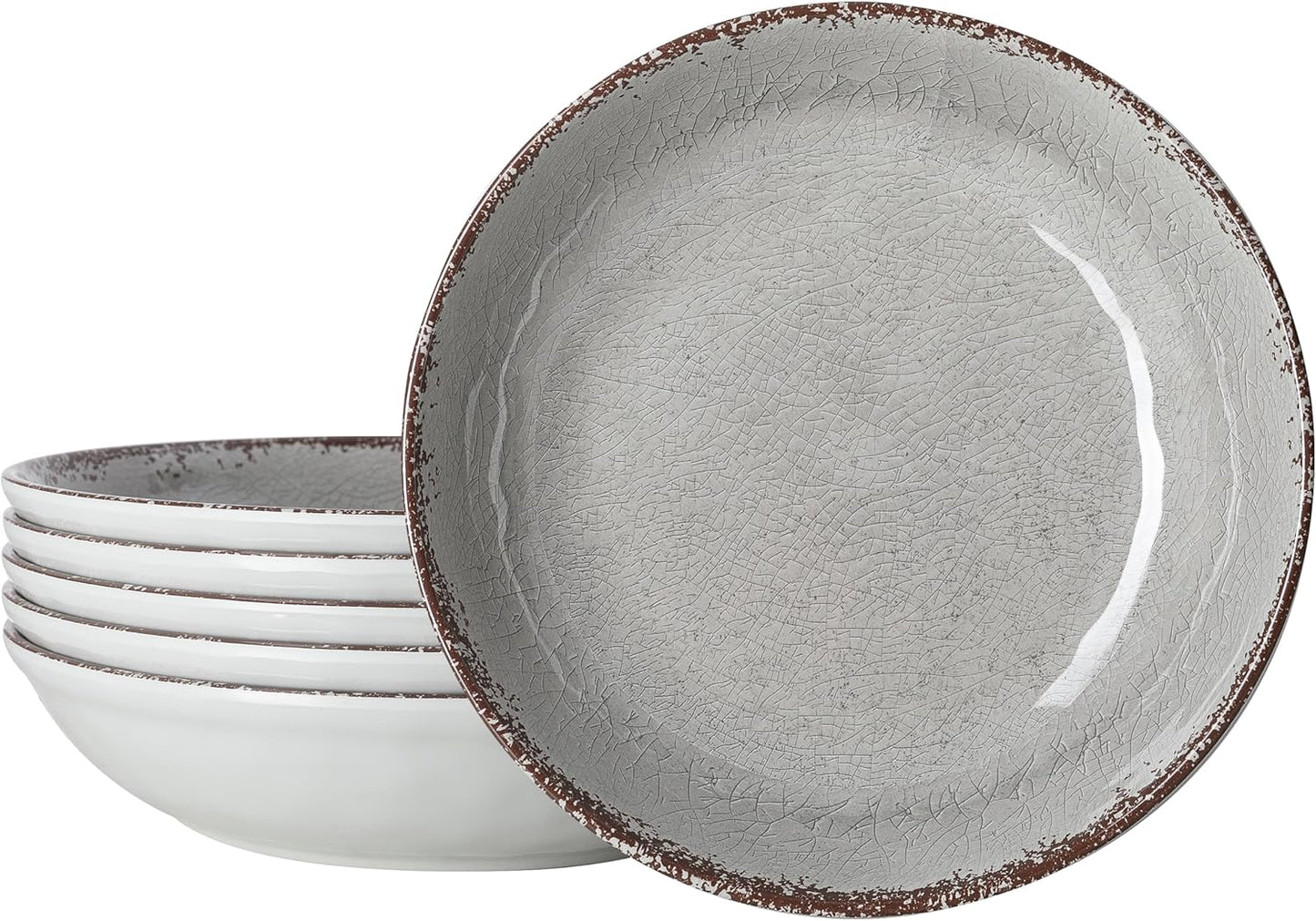 LEHAHA Farmhouse Melamine Pasta Bowl, 9.25 inch Large Salad Bowls, Set of 6, Unbreakable 100% Melamine Serving Bowls Set for Dinner, Wide and Shallow Bowls Set, Dishwasher Safe, Grey…