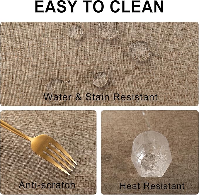 DWCN Rectangle Faux Linen Tablecloth - Textured Waterproof Spill-Proof Wrinkle and Stain Resistant Table Cloth Decorative Fabric Farmhouse Table Cover for Kitchen Dining Party, 60 x 84 Inch, Khaki