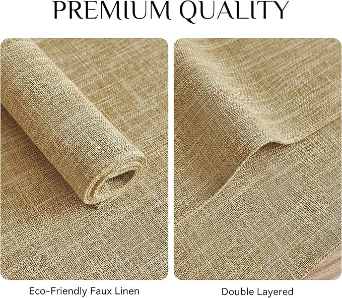 Softalker Faux Linen Placemats Set of 6-12 x 18 Inch, Heat Resistant Double Layered Durable Burlap Farmhouse Place Mats, Non-Slip Washable Rustic Table Mats for Dining, Kitchen, Party（Khaki