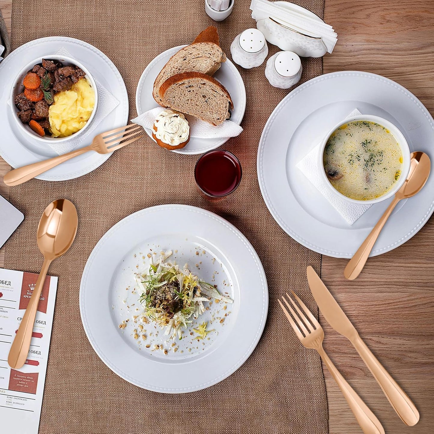 Silverware Set,20 Piece Stainless Steel Silverware Set For 4,Stainless Steel Flatware Set for Home, Kitchen, Mirror Polished&Dishwasher Safe (Simple style, Pink-Gold)