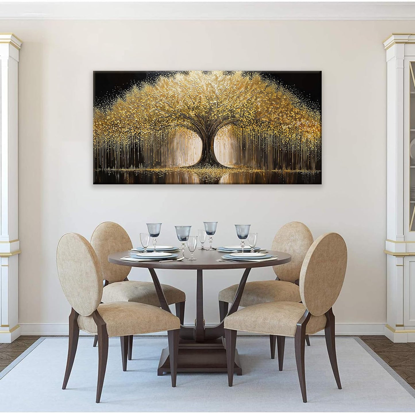 Golden Tree Of Life Wall Art Decor Prints Ready To Hang Room Wall Decor Modern Wall Art For Living Room Kitchen Office Canvas Prints Bedroom Decor 24x48 Inch