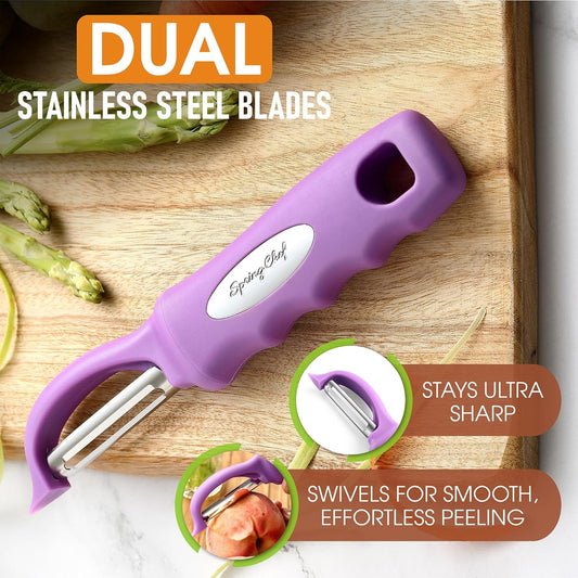Spring Chef Premium Swivel Vegetable Peeler, Comfortable Handle and Ultra Sharp Stainless Steel Blades - Perfect Kitchen Peeler For Veggie, Fruit, Potato, Carrot, Apple - Orchid