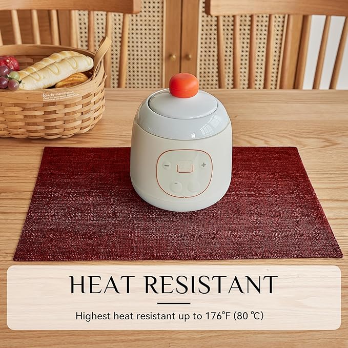 Softalker Faux Linen Placemats Set of 4-12 x 18 Inch, Heat Resistant Double Layered Durable Burlap Farmhouse Place Mats, Non-Slip Washable Rustic Table Mats for Dining, Kitchen, Party（Red