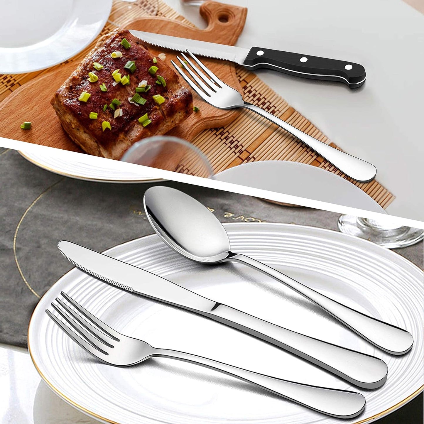 LIANYU 24-Piece Silverware Set, Stainless Steel Flatware Cutlery Set for 4, Fancy Eating Utensils Tableware, Dishwasher Safe, Mirror Finish