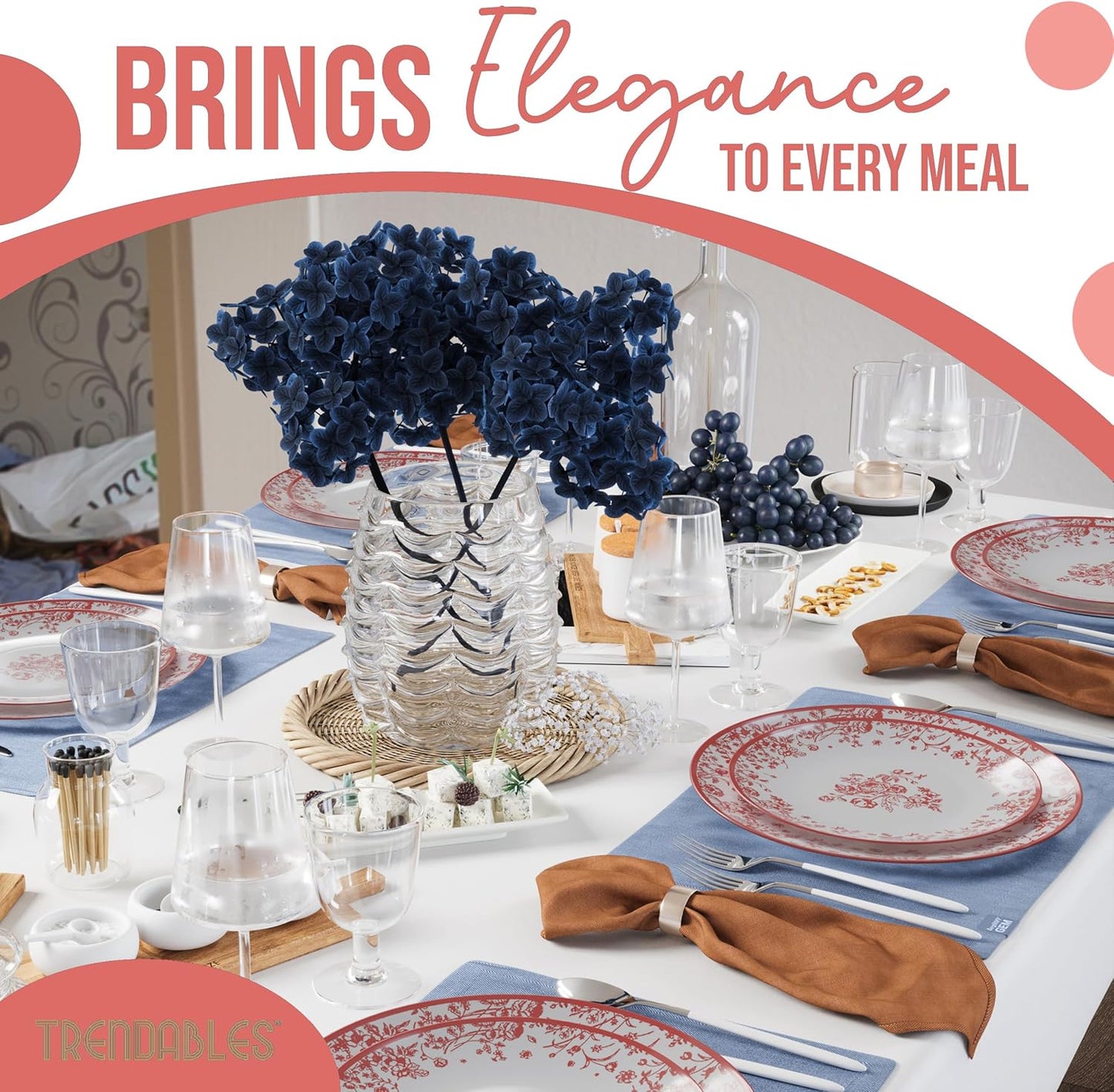 Trendables Disposable Plates For Party Supplies | Pink Floral Plastic Plates For Wedding 80 Pcs - 40 X 8" & 40 X 10" Dinner Plate Sets | Floral Plate Set Disposable Plastic Dinnerware Sets