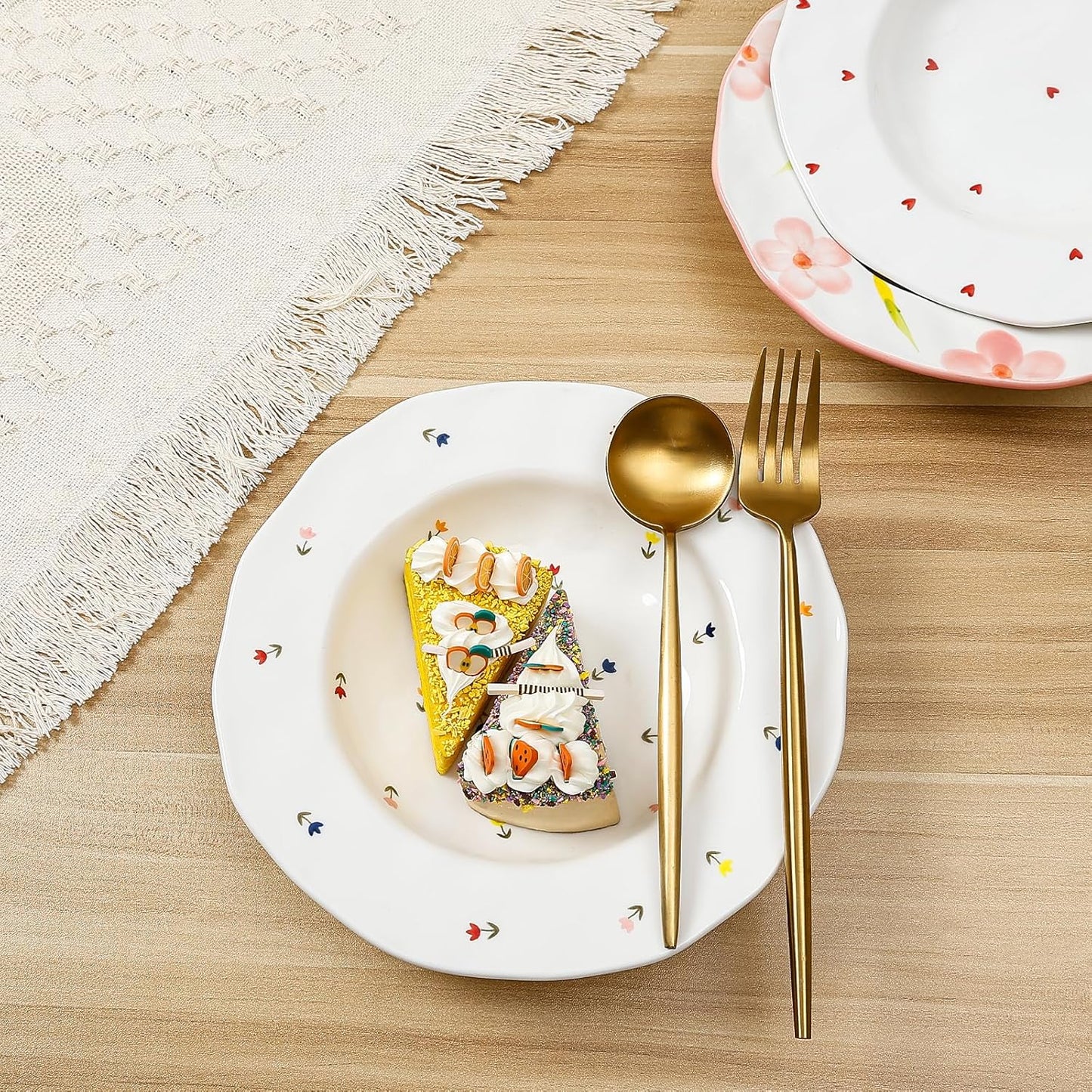 Koythin Ceramic Straw Hat Ramen Bowl Set, Pasta Bowls, Salad Serving Bowl for Noodle, Dinner, Salad, Microwave Dishwasher Safe (Little Tulip)