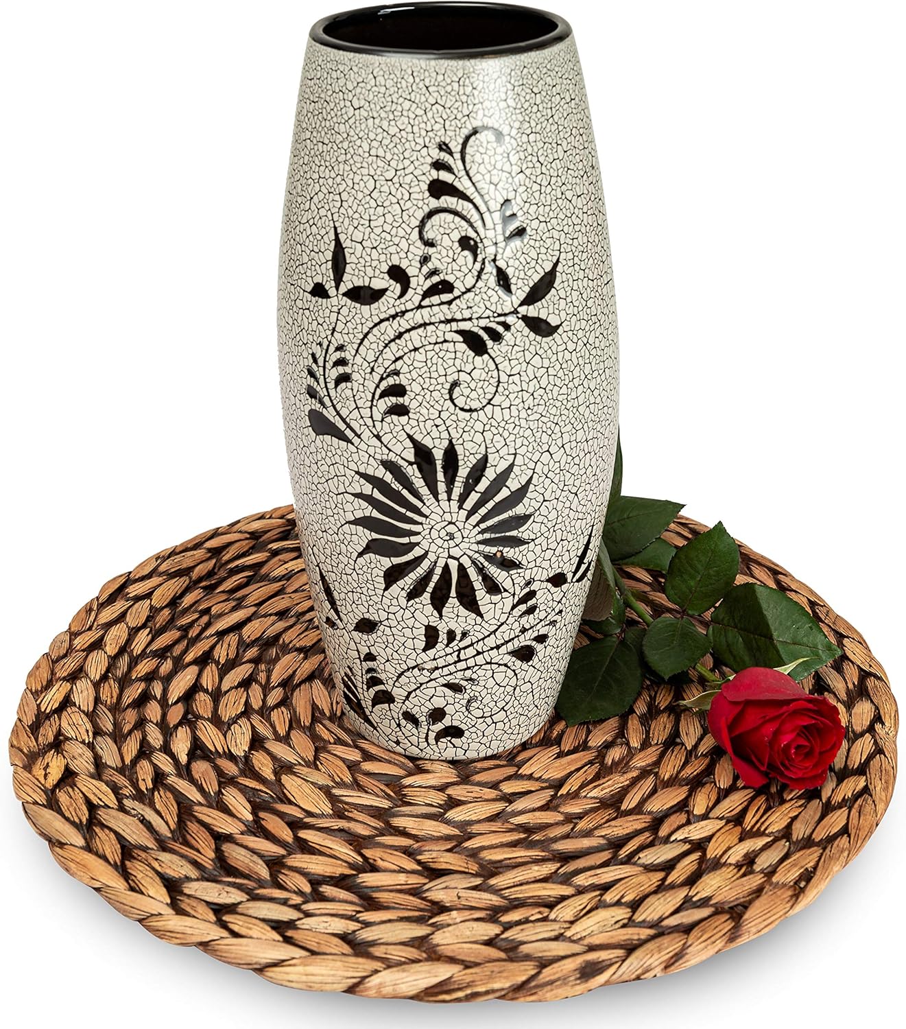 CENBOSS Woven Placemats (11.8" Set of 8, Brown Wash) Round Placemat, Wicker Place mats, Rattan Place mat, Plate Chargers