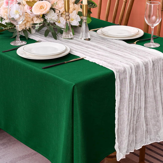 Fitable Faux Linen Christmas Tablecloths 2 Pack, Burlap Textured Table Clothes Rectangle, Decorative Table Covers for Winter Holiday Kitchen Dining Party Farmhouse (Hunter Green, 54 x 78 Inch)