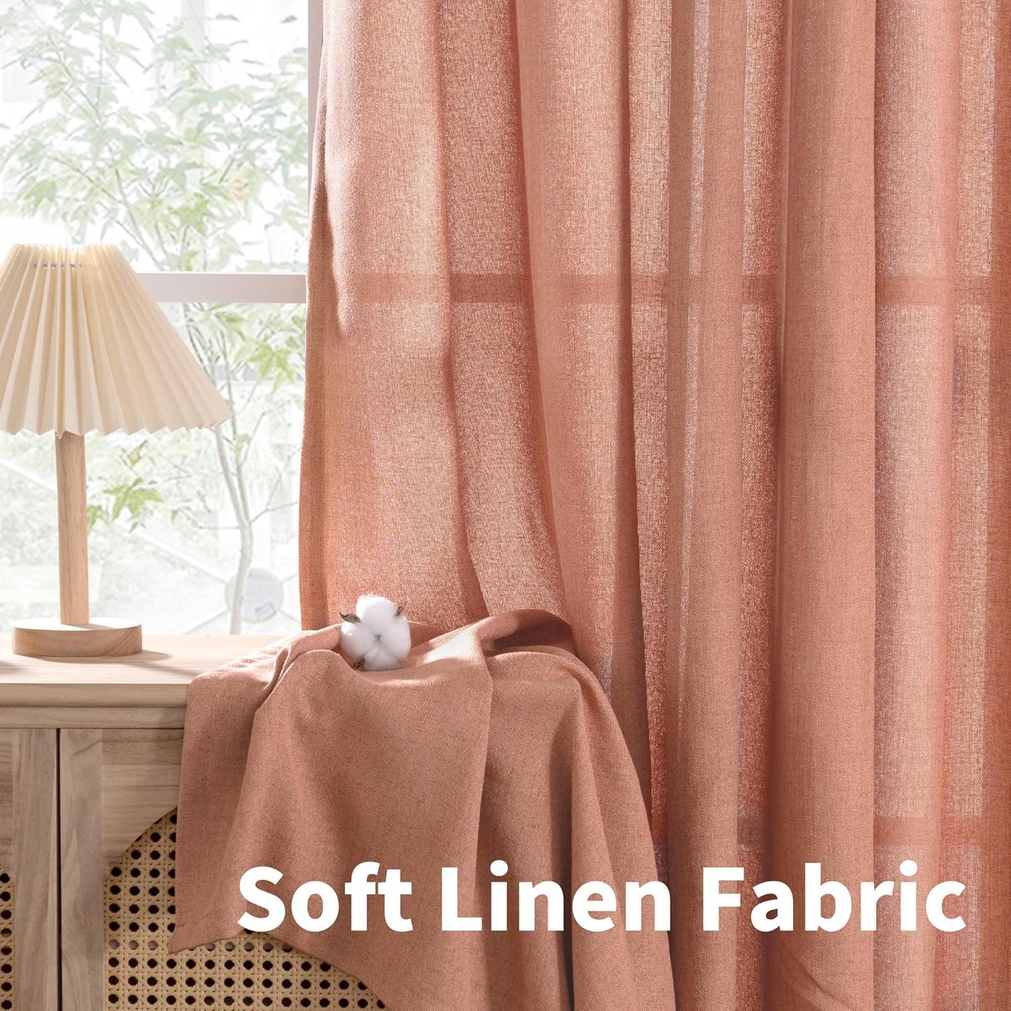 YoungsTex Terracotta Linen Curtains 63 Inch Length for Living Room, Light Filtering Semi Sheer Window Drapes with Bronze Grommet Privacy for Bedroom Farmhouse Decorative, 42 x 63 Inch, 2 Panels