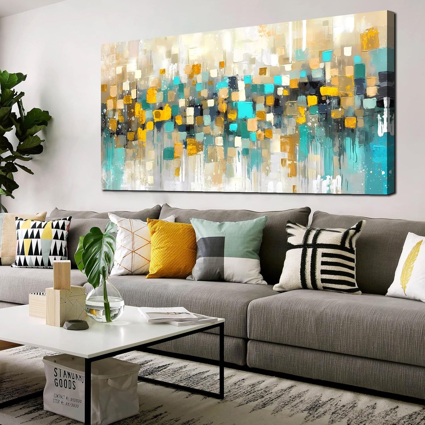 LAOTOART Abstract Wall-Decor Living Room - Yellow Art Work for Wall Decor - Extra Large Wall Art Ready to Hang Size 29" x 59"