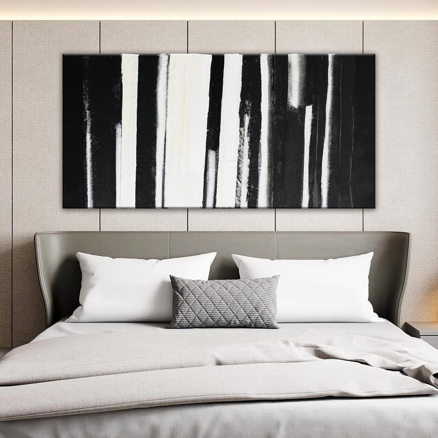 QSQ Abstract Wall Art Decor Modern paintings Wall Decor Wall Art Canvas Prints Black and White Minimalist Stripes Artwork for Living Room Wall Bedroom Kitchen Decor 24"×48"