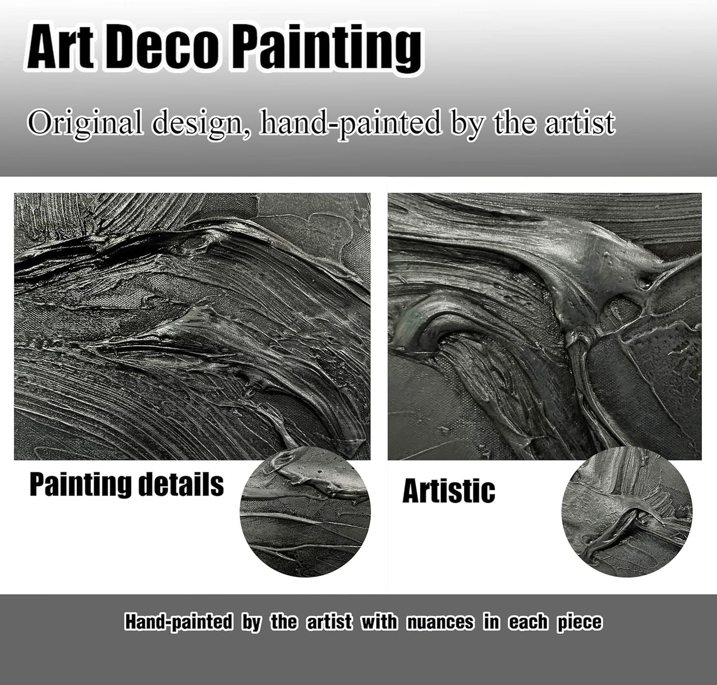 Abstract Hand Painted Wall Art for Living Room - Minimalist Art Wall Decor for Office - Black Painting Wall Art for Bedroom Size 20" x 40"