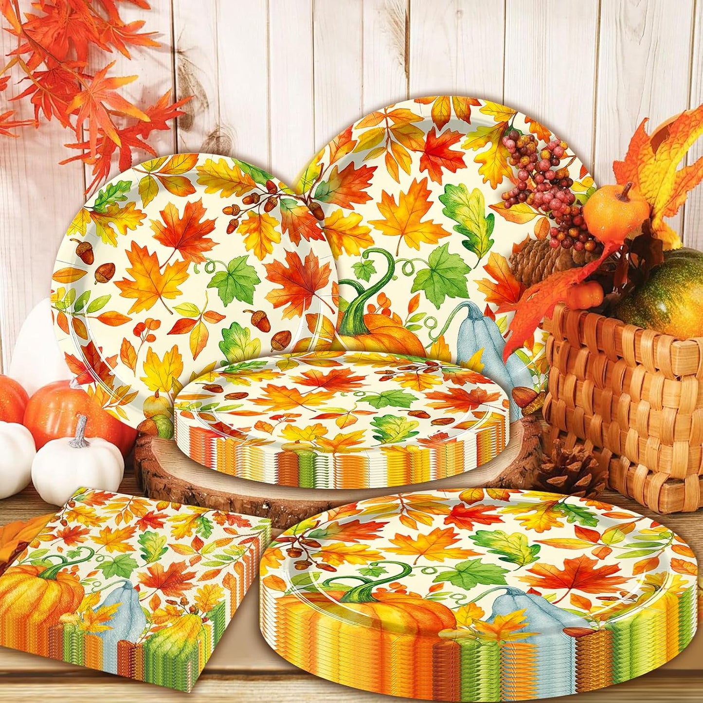 96 Pieces Fall Pumpkin Party Tableware Set – Autumn-Themed Disposable Plates, Napkins, and Orange Forks for Thanksgiving, Harvest Festivals, and Fall Gatherings – Serves 24 Guests