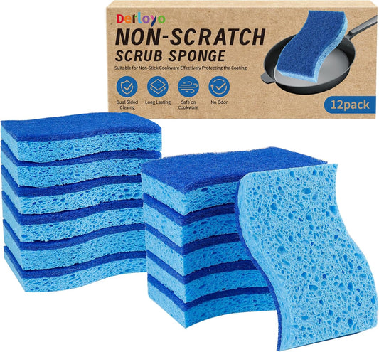 12 Count Non-Scratch Dish Sponges Kitchen, Long Lasting Cleaning Sponges for Dishes,Dual Sided Kitchen Sponges, Cleans Fast Without Scratching, Easy to Dry and Reusable-Blue