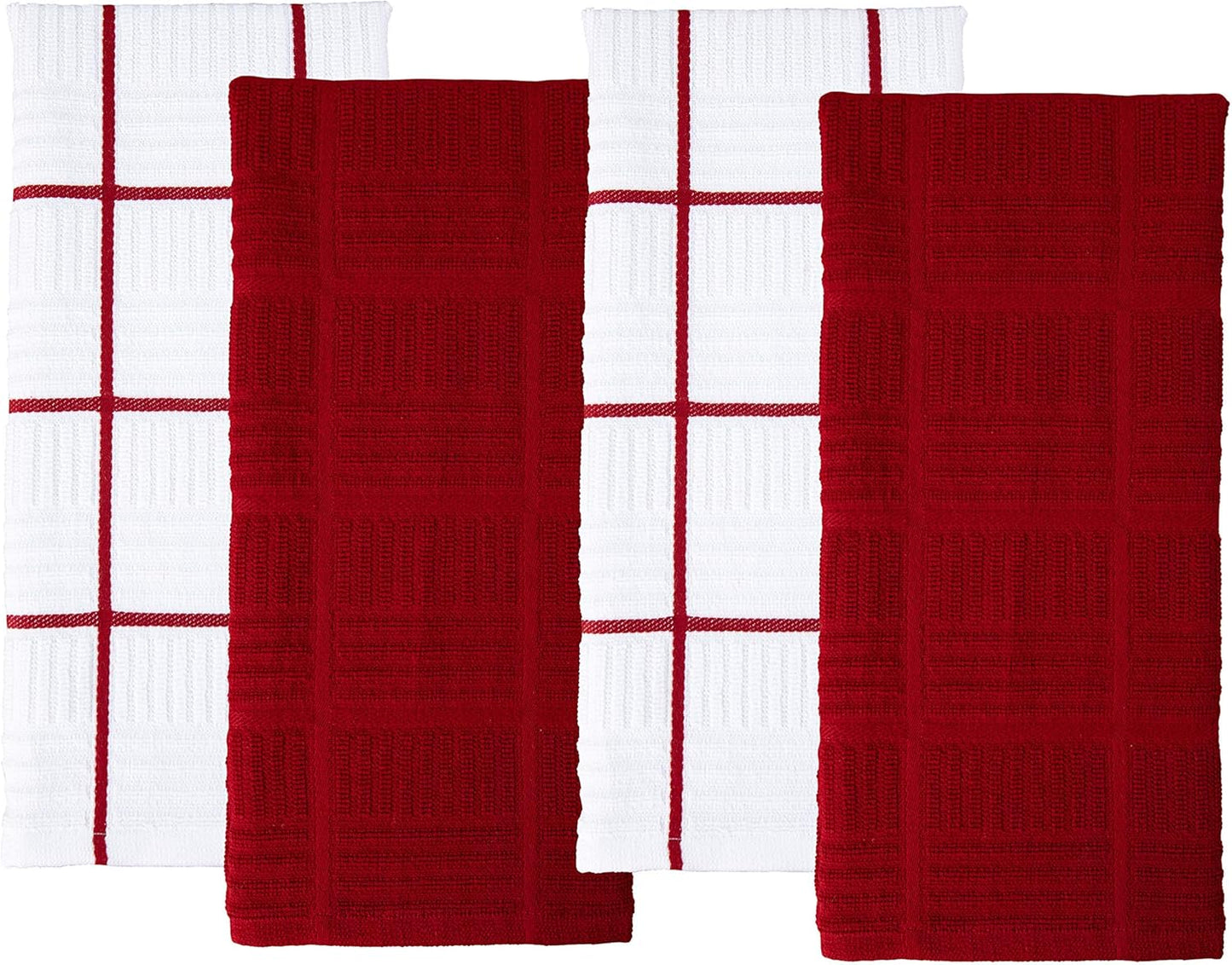 Sticky Toffee Cotton Kitchen Towels Set of 4, Red and White, 28 x 16 in, Absorbent Reusable Hand and Dish Towels, Tea Towels, Oeko-Tex Cotton