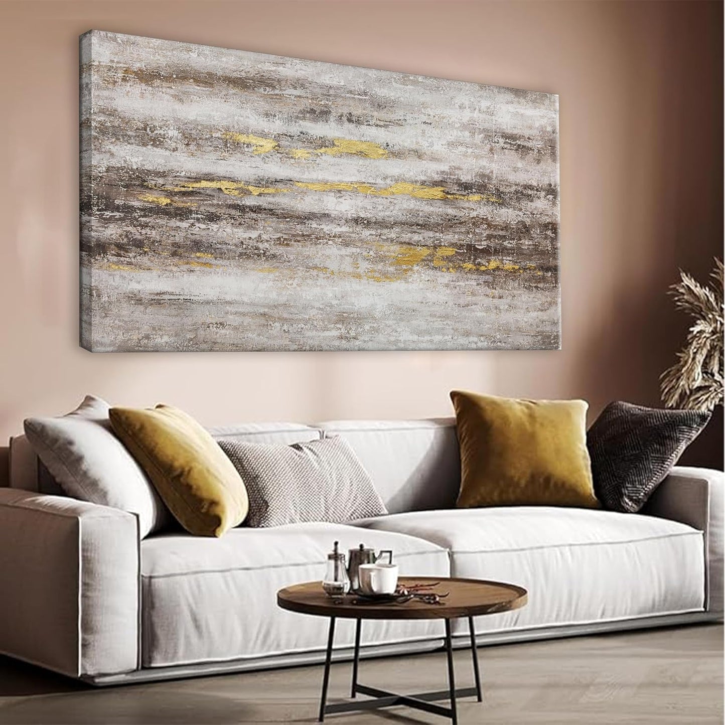 YISXINOAG Abstract Wall Art Decor Grunge Room Abstract Wall Decor Art Brown Grey Canvas Art Wall 20" X 40" Painting Brown And White Wall Art For Bedroom Office Dining Room