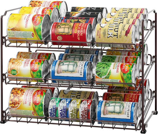 Simple Houseware Stackable Can Organizer Rack for Pantry/Cabinet – 11.5" D x 17" W x 13.75" H, Holds 36 Cans, 3-Tier Can Food Storage Dispenser, Bronze