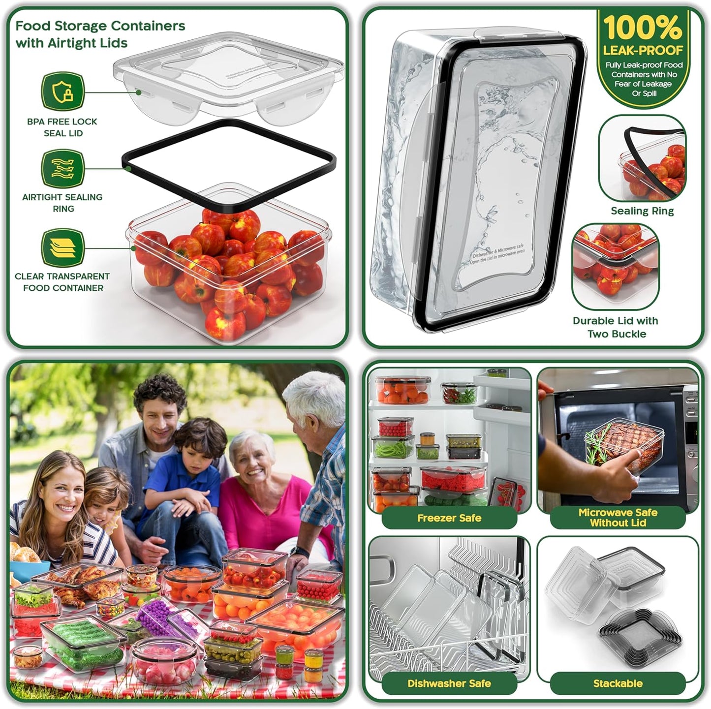 RockBerry 50 Pcs Large Food Storage Containers with Lids Airtight-85 OZ to Small Containers-Total 526 Oz BPA Free Plastic Stackable Containers For Pantry kitchen Organization, Microwave Safe