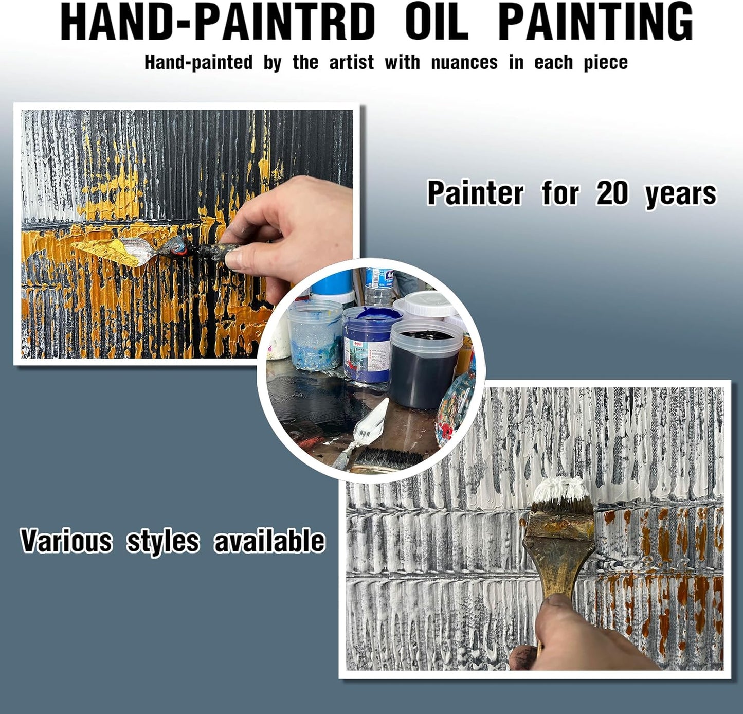 Abstract Hand Painted Wall Art for Living Room - Black and White Pictures Wall Decor for Office -Large Modern Framed Wall Art Size 29" x 59"