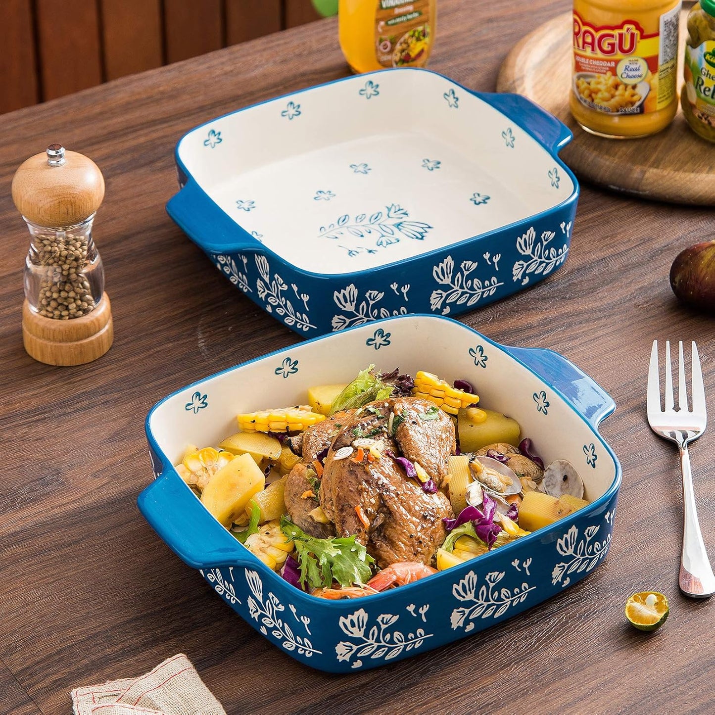 Wisenvoy 9x9 Baking Pan & Casserole Dish Set - 2-Piece Ceramic Square Bakeware