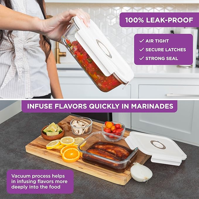 HOLDN’ STORAGE Vacuum Food Storage Containers, Set of 12 Glass Containers with Electronic & Manual Pump - Keep Food Fresh Longer, BPA-Free Glass, Leak-Proof, Ideal for Meal Prep, Marinating