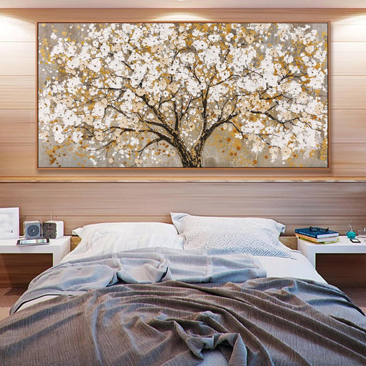 Large Wall Art Print Gold Abstract Tree Of Life Framed Modern Artwork Canvas Painting Gold Tree Pictures Home Decor Ready To Hang For Bedroom Living Room 29" X 58"