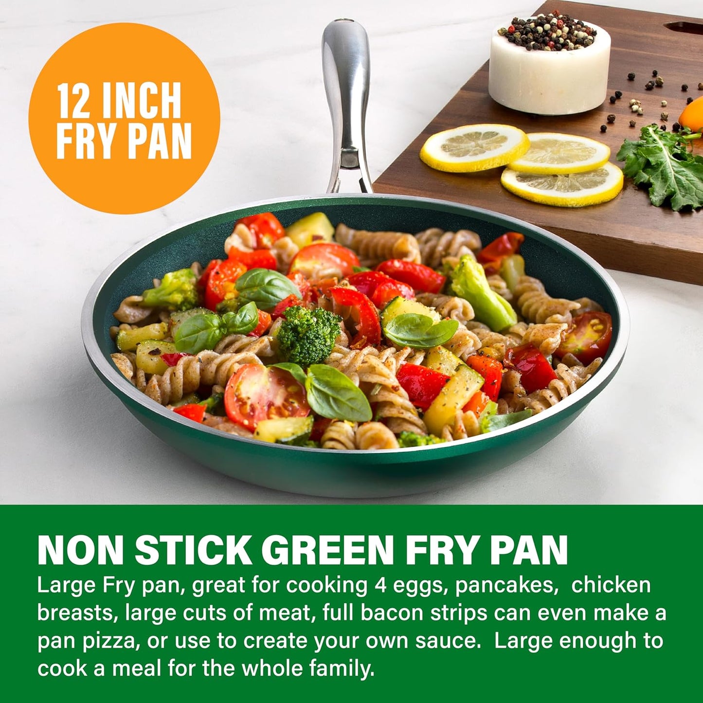 Granitestone 12 Inch Emerald Green Pan for Cooking, Large Non Stick Frying Pans Nonstick Frying Pan Skillet for Eggs, Omelette, Non Stick Pans, PFOA PFOS Free Oven & Dishwasher Safe
