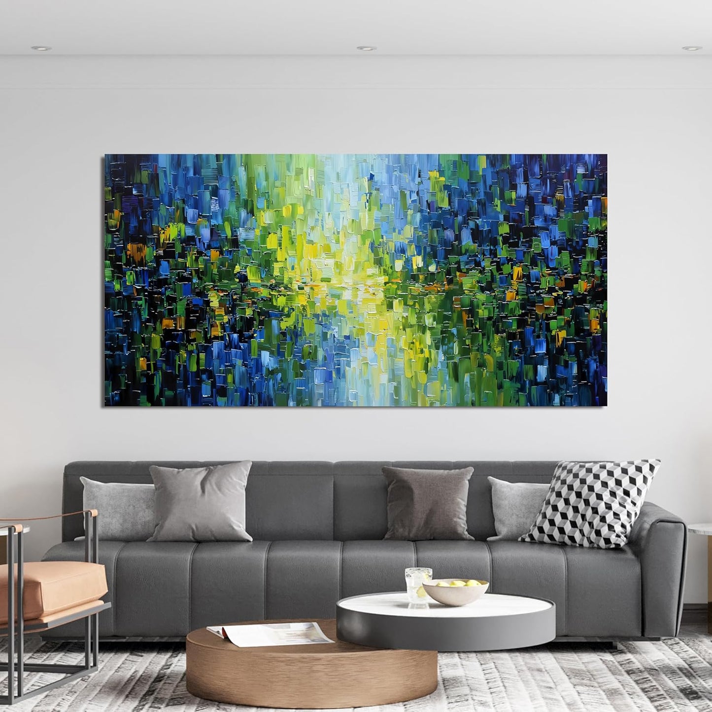 Abstract Canvas Art Wall Decor Large Modern Wall Art For Living Room Canvas Wall Art Decor Green Abstract Wall Art Prints Large Blue Wall Art Decor Art Work for Walls Bedroom Office Decor 24" X 48"