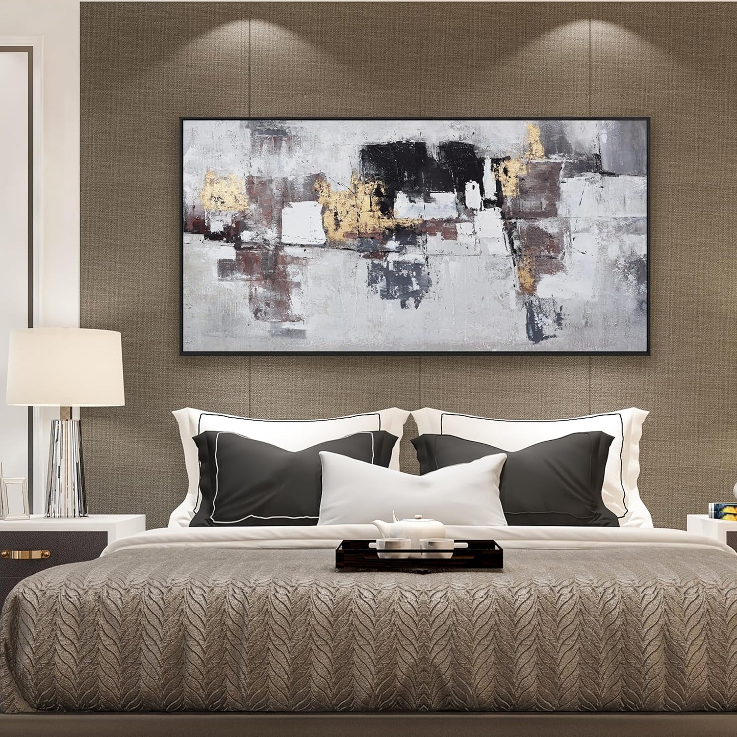 Abstract Wall Art Small Size Black And Gold Wall Decor Framed Home Decoration Artwork Decor Modern Canvas Painting Living Room Decor For Bedroom Office Wall Decor 20"X40"