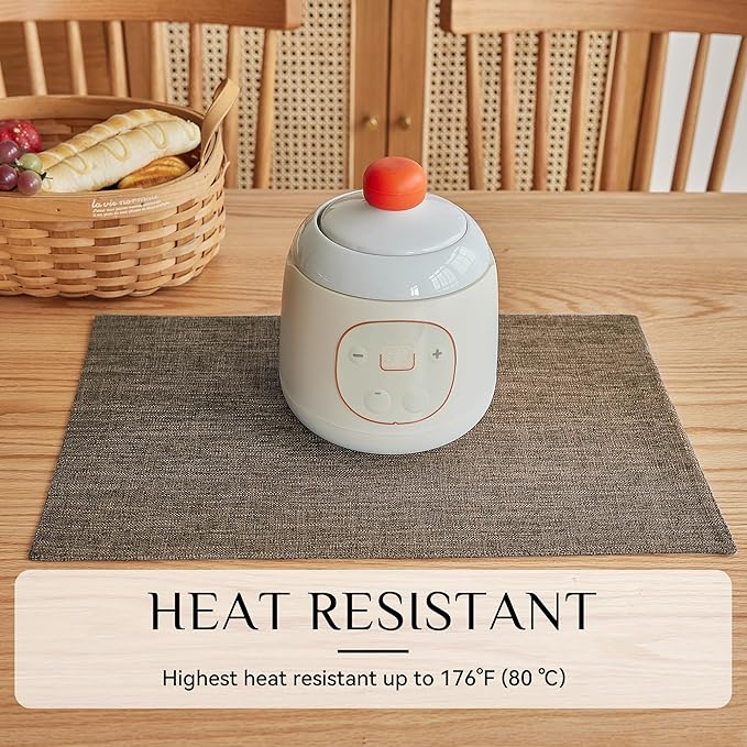 Softalker Faux Linen Placemats Set of 12-12 x 18 Inch, Heat Resistant Double Layered Durable Burlap Farmhouse Place Mats, Non-Slip Washable Rustic Table Mats for Dining, Kitchen, Party（Brown