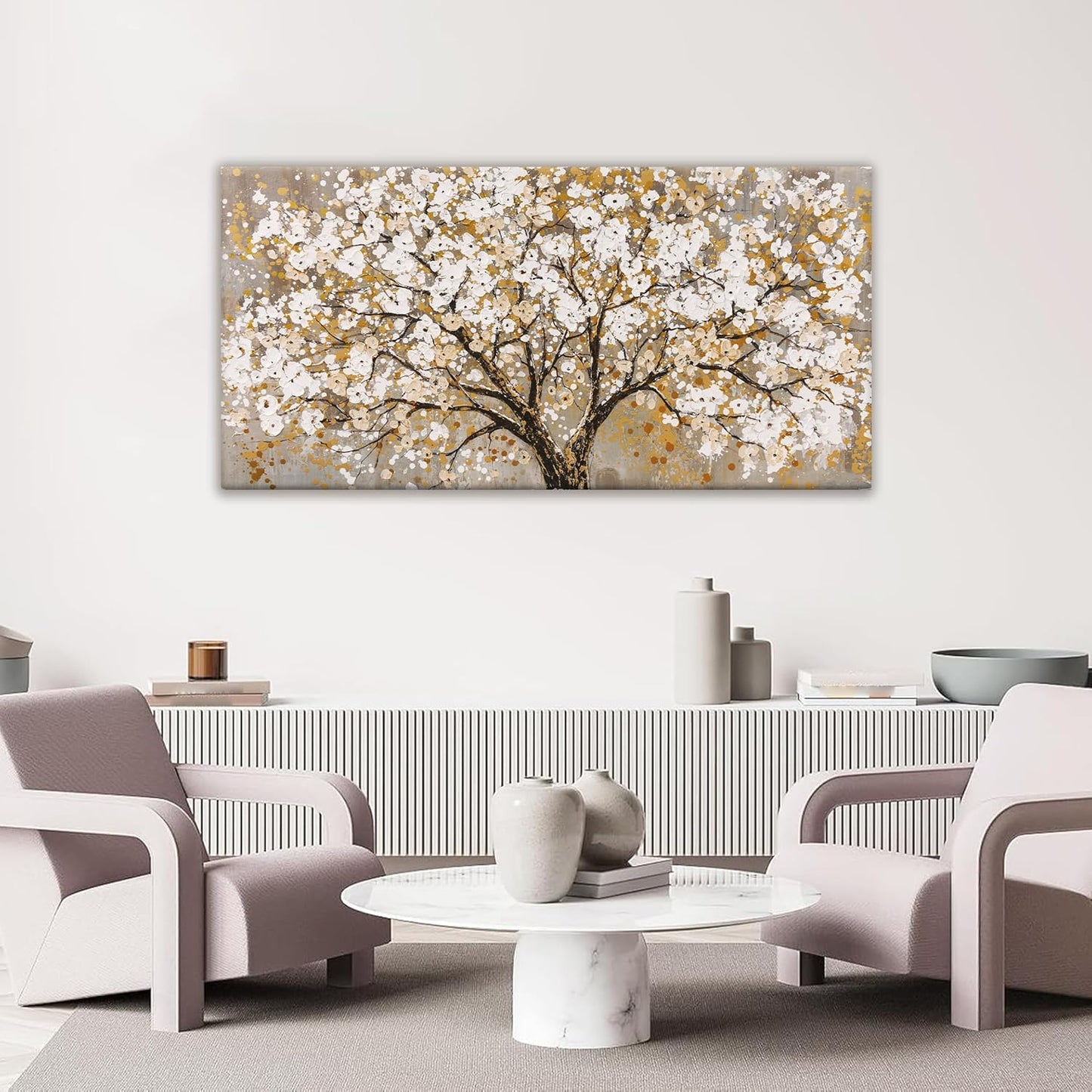 Wall Art Gold Nature Tree Of Life Abstract Canvas Painting Canvas Art Wall Decor Picture Modern Wall Art Landscape Artwork For Living Room Bedroom Bathroom Office Home Decor 24"X48"Painting