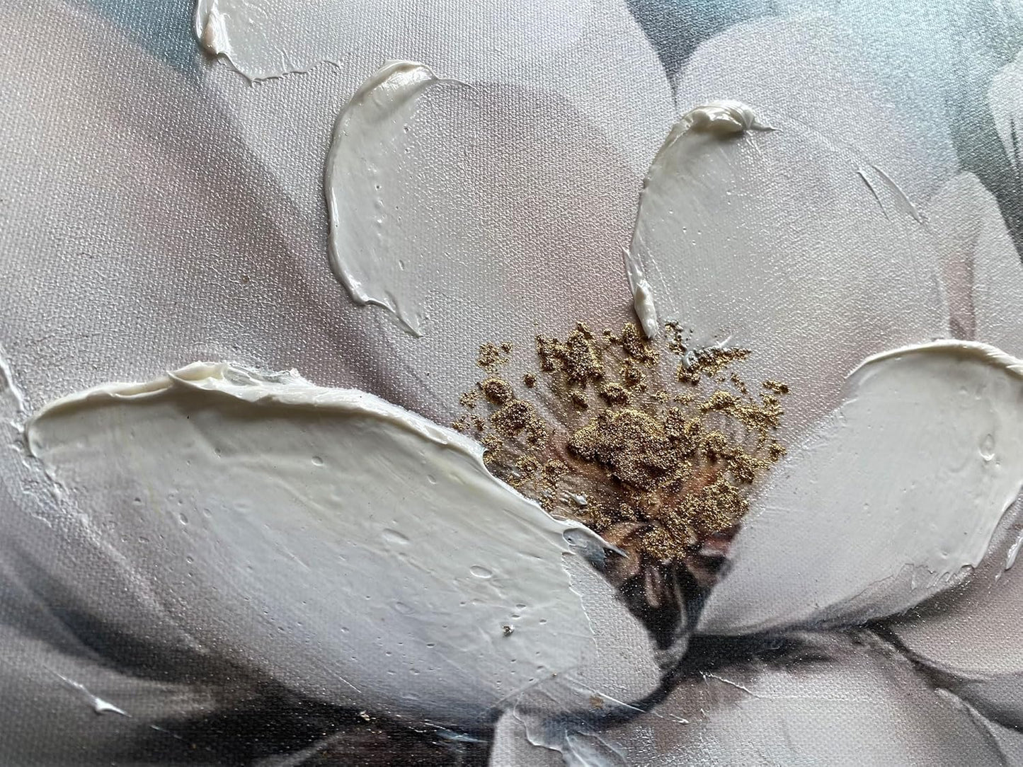 Ardemy Magnolia Wall Art Framed Large Canvas Wall Decor Living Room, White Floral Pictures Wall Decor Teal Paintings FlowerTextured Artwork for Bedroom Dining Room Home Office, 40"x20"