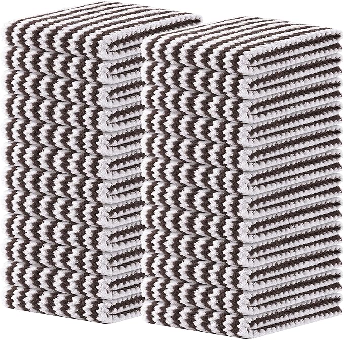 Homaxy Kitchen Towels(24 Pack, 10 x 20 inches), Ultra Soft and Absorbent Dish Towels, Reusable Fast Drying Microfiber Cleaning Cloth, Coral Velvet Wave Design No-lint, Brown