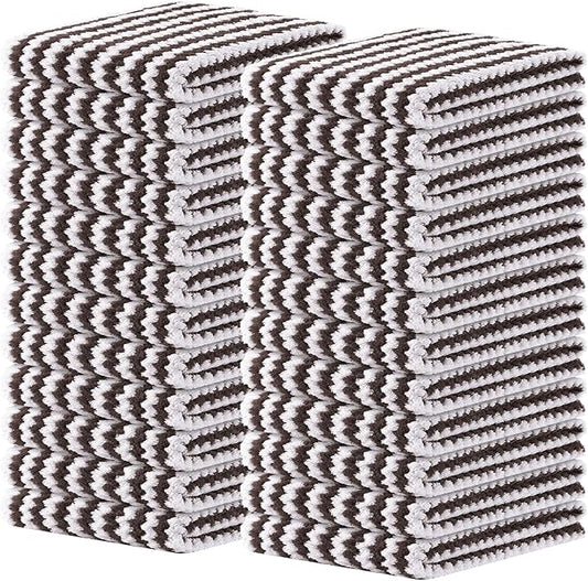 Homaxy Kitchen Towels(24 Pack, 10 x 20 inches), Ultra Soft and Absorbent Dish Towels, Reusable Fast Drying Microfiber Cleaning Cloth, Coral Velvet Wave Design No-lint, Brown