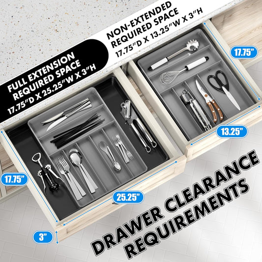 Simple Houseware Expandable Kitchen Drawer Flatware Organizer, Black/Gray