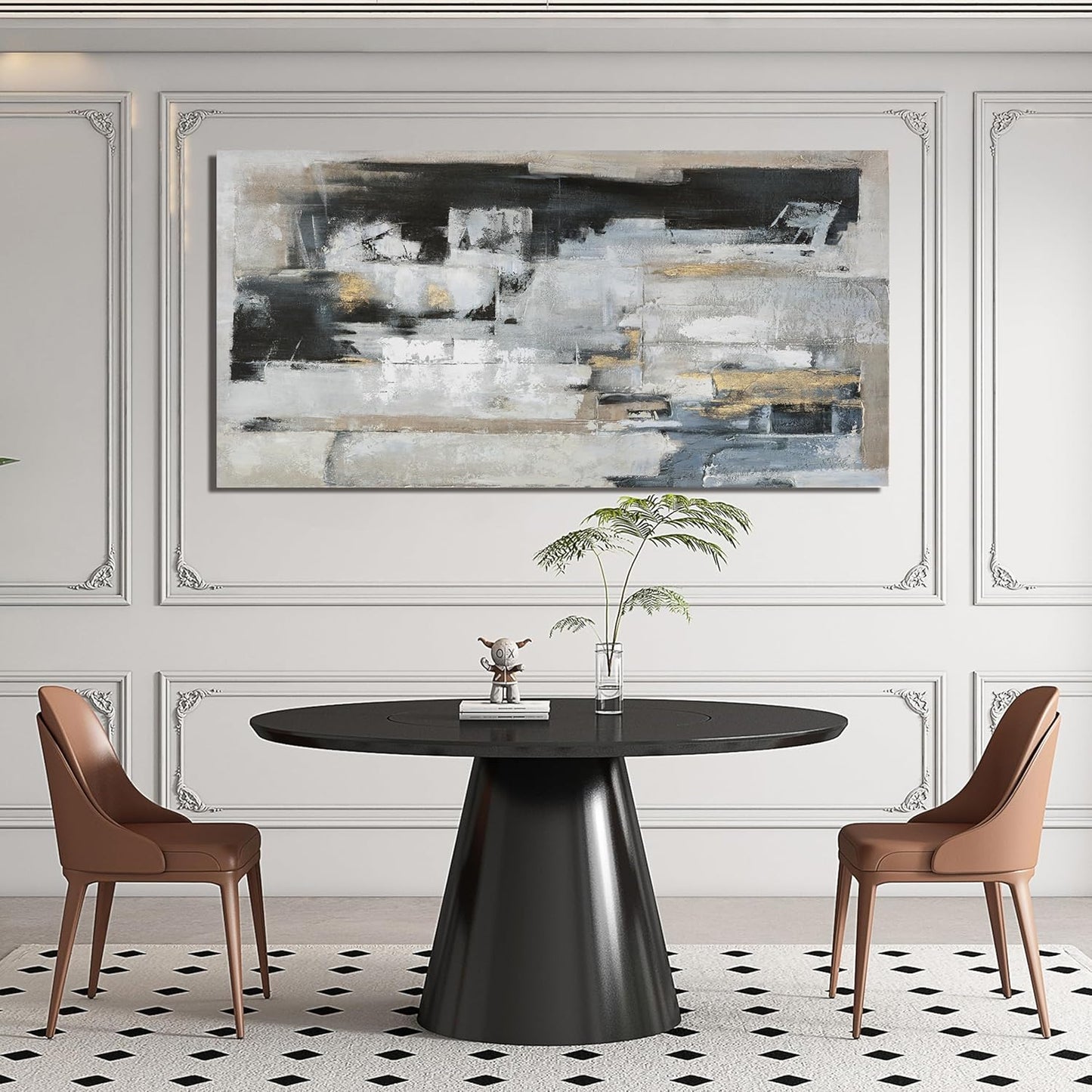 Suconvng Abstract Wall Art For Living Room Blue Grey Abstract Canvas Art Wall Decor Paintings Modern Background Artwork Abstract Wall Decor For Bedroom Office Can Be Hung 24×48 Inch