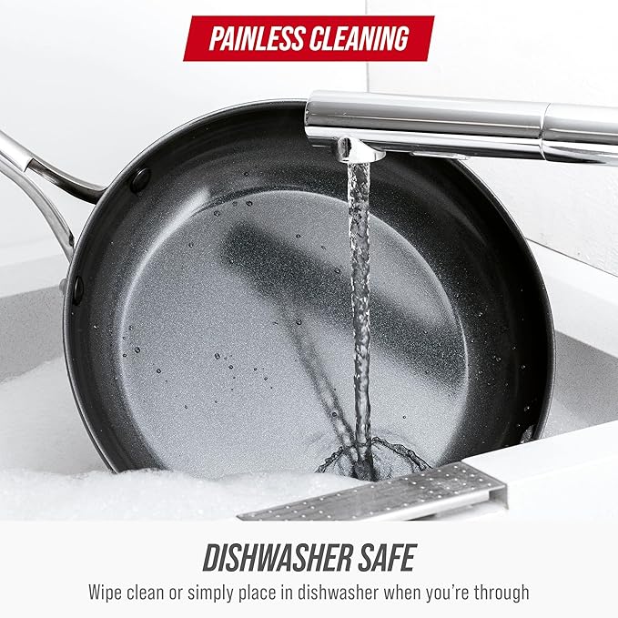 Blue Diamond 8" Nonstick Frying Pan Skillet, Ceramic Diamond Infused PFAS-Free, Dishwasher & Oven Safe, Stay Cool Handle, Durable Non Toxic Metal Utensil Safe, Egg & Omelet Pan, Gray